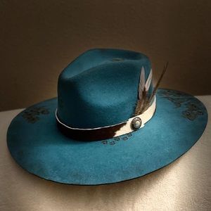 NFR fashion hat -Charlie 1 horse🐴 turquoise - original design handburned